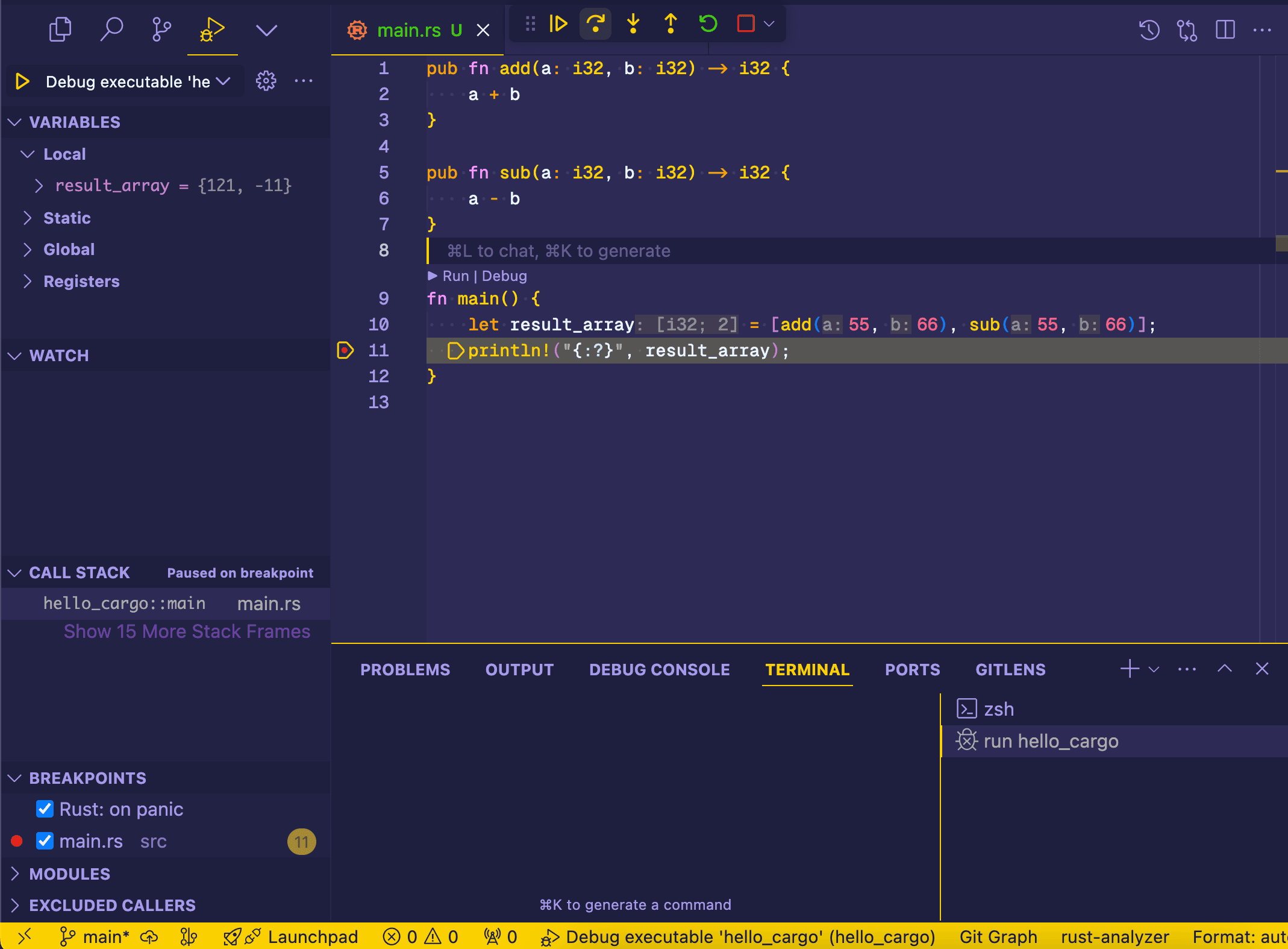 break point debugging on VS Code with Rust