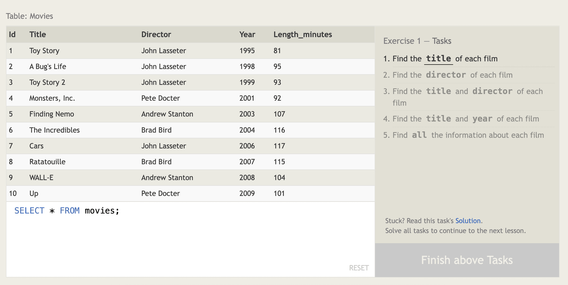 SQLBolt exercise screenshot